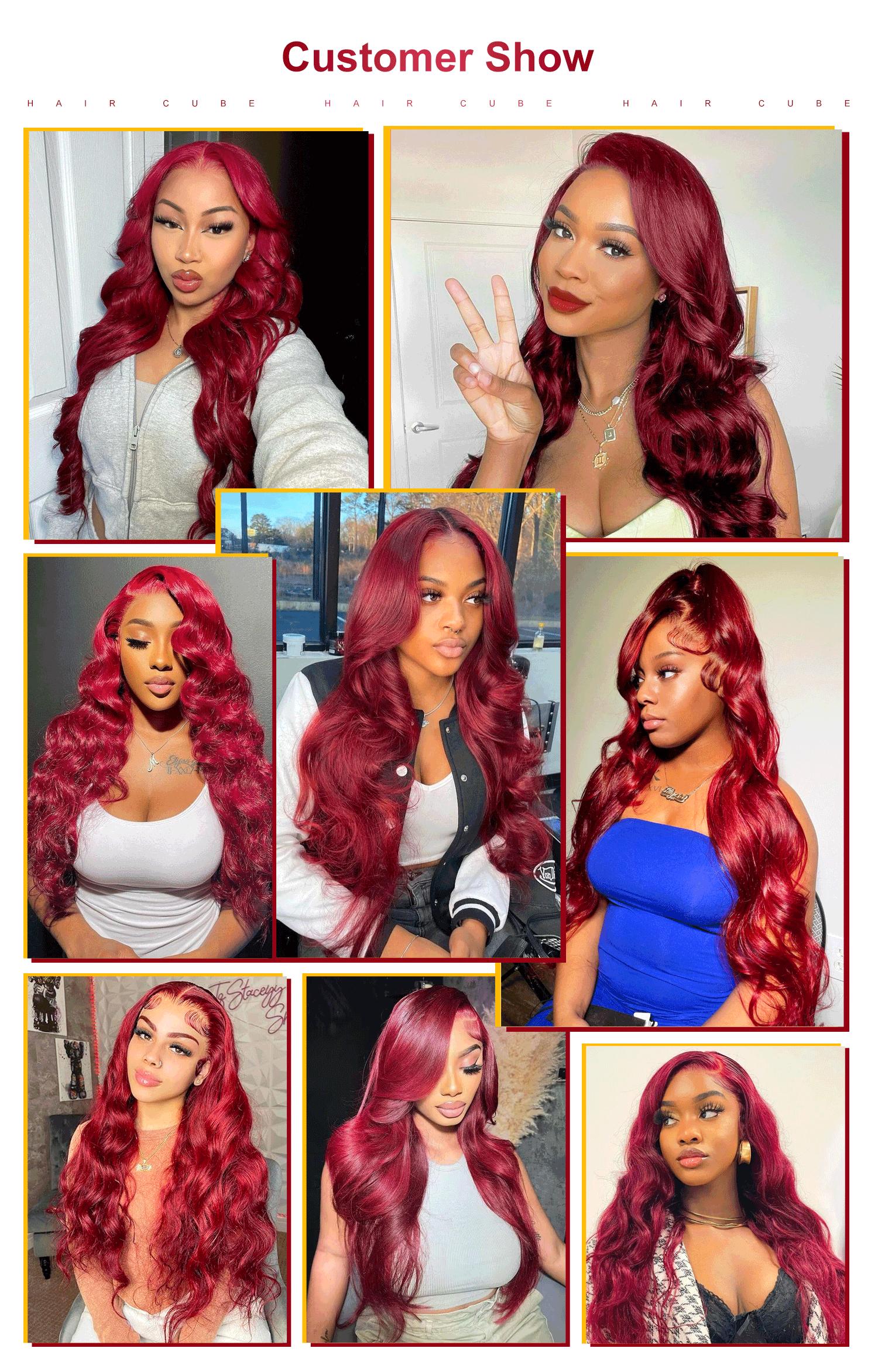 QUANDIAN 99J Burgundy Colored 13x4 HD Lace Front Wigs Human Hair Body Wave Red Wig 180 Density Wine Red Lace Front Human Hair Wigs for Women Springtok