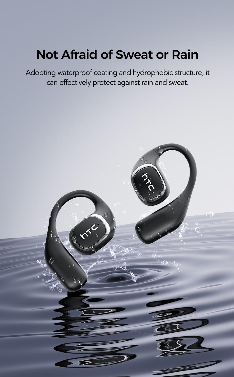 HTC NE11 Open Ear Wireless Earbuds, OWS Touchscreen Bluetooth Wireless Headphones, Bluetooth 6.0 Earphones, Long Battery Life EarBuds IPX5 Waterproof Sports Headphones with Long Endurance, Audio Wireless Earbuds for Music & Phone Calls