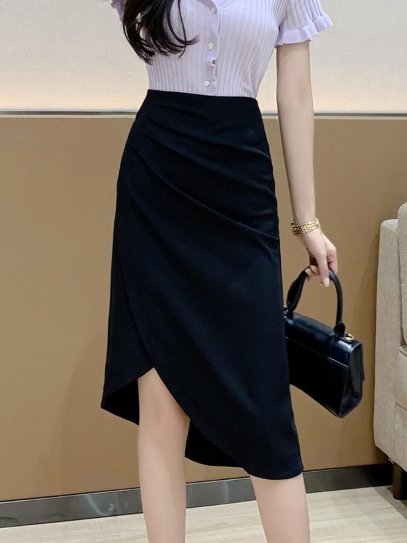 Women's High Waist A-Line Skirt, Pleated Midi Dress, Spring Summer Fashion, Slimming Hong Kong Style, New Arrival