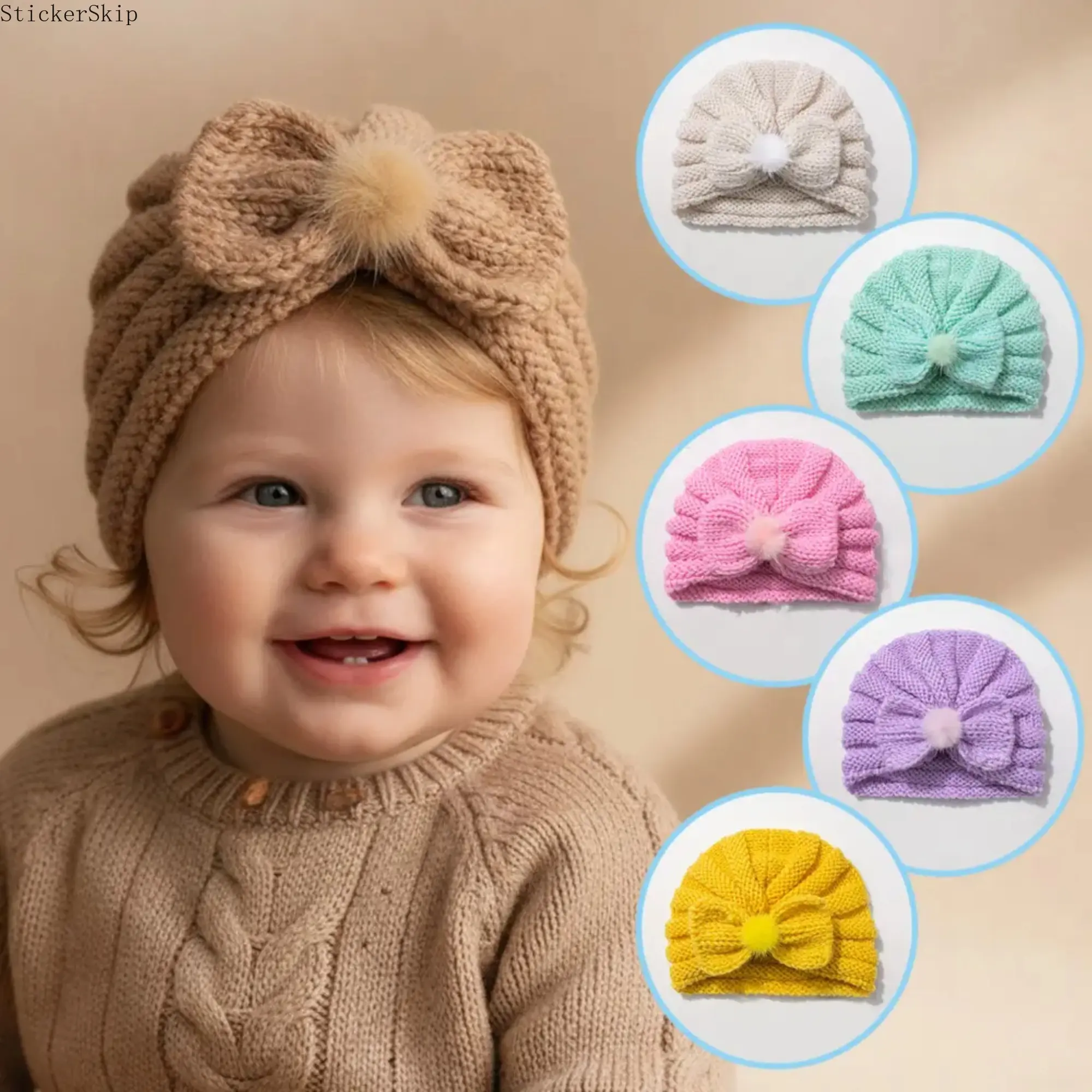 2026 NEW Baby Girls Cable Knit Turban Hat with Big Bow, Soft Warm Winter Knitted Beanie Cap, Cute Christmas Holiday Gift for Toddlers