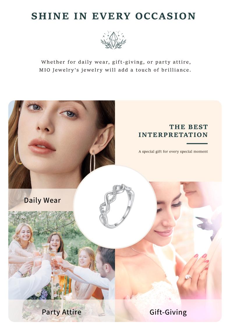 Moi Mart Twist Design Synthetic Moissanite Ring – Sleek unlimited stack band S925 Sterling Silver Jewelry for Women, Perfect Gift and everyday wear