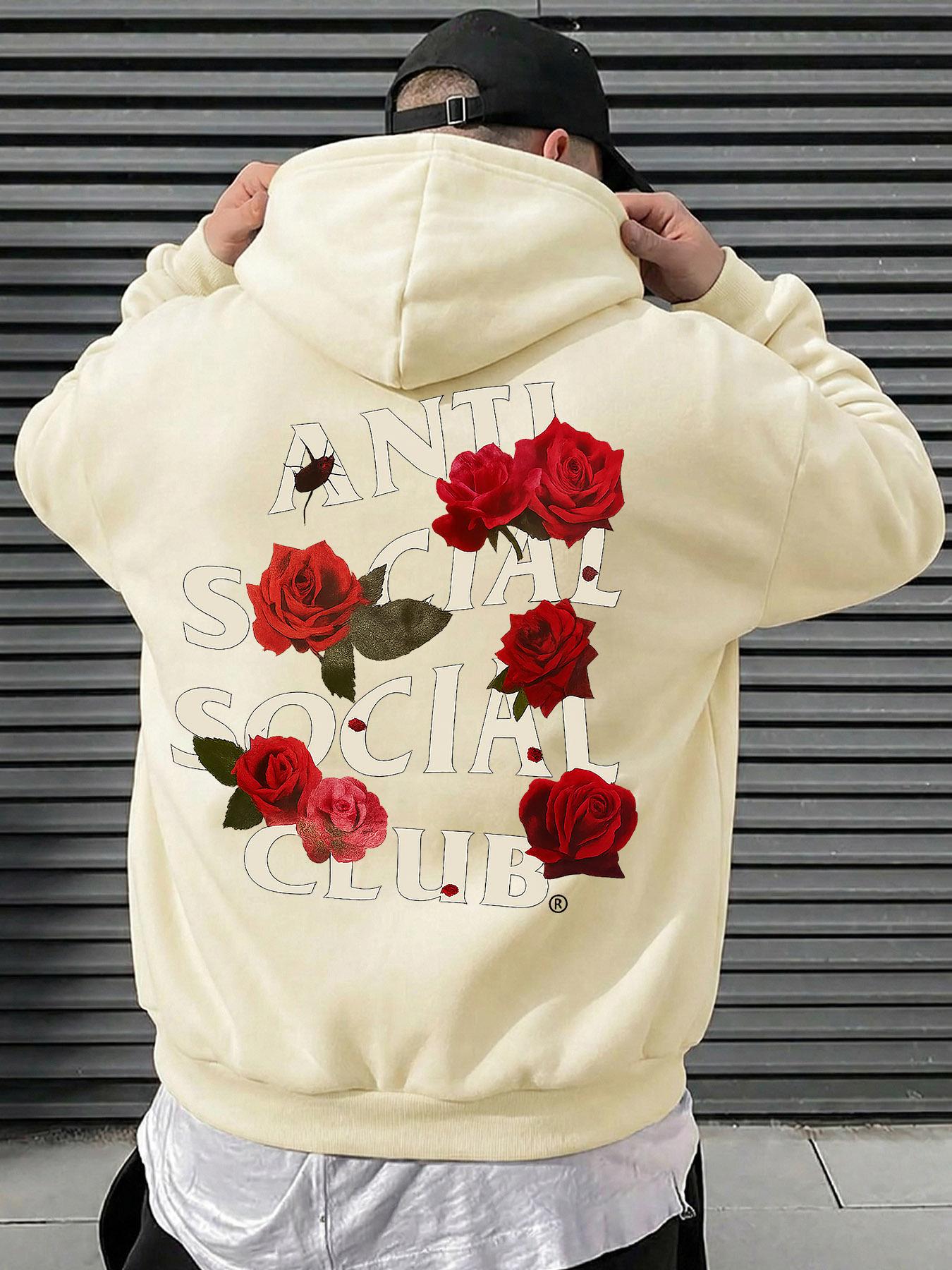 Men's Anti Social Social Club Print Hoodie, Long Sleeve Casual Fashion Sweatshirt, Kangaroo Pocket & Drawstring, Streetwear Gift