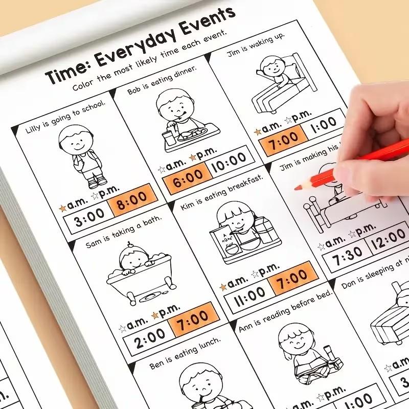 Math Practice Book Clock Sticker Teaching Model Set, Teaching Supplies, Time Reading Conversion Core Questions, High Definition Printing, Elementary School Teacher Use