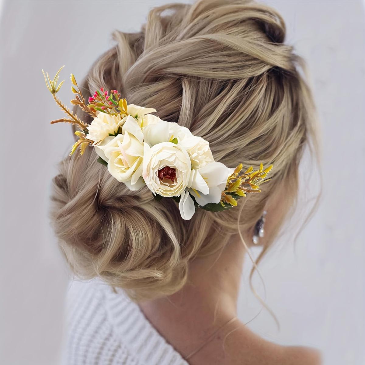 Unisex New Style Faux Fabric Comb with Floral Accents - Leisure Outdoor Accessory for Brides, Perfect for Bride Look & Seaside Vacation Hairstyles