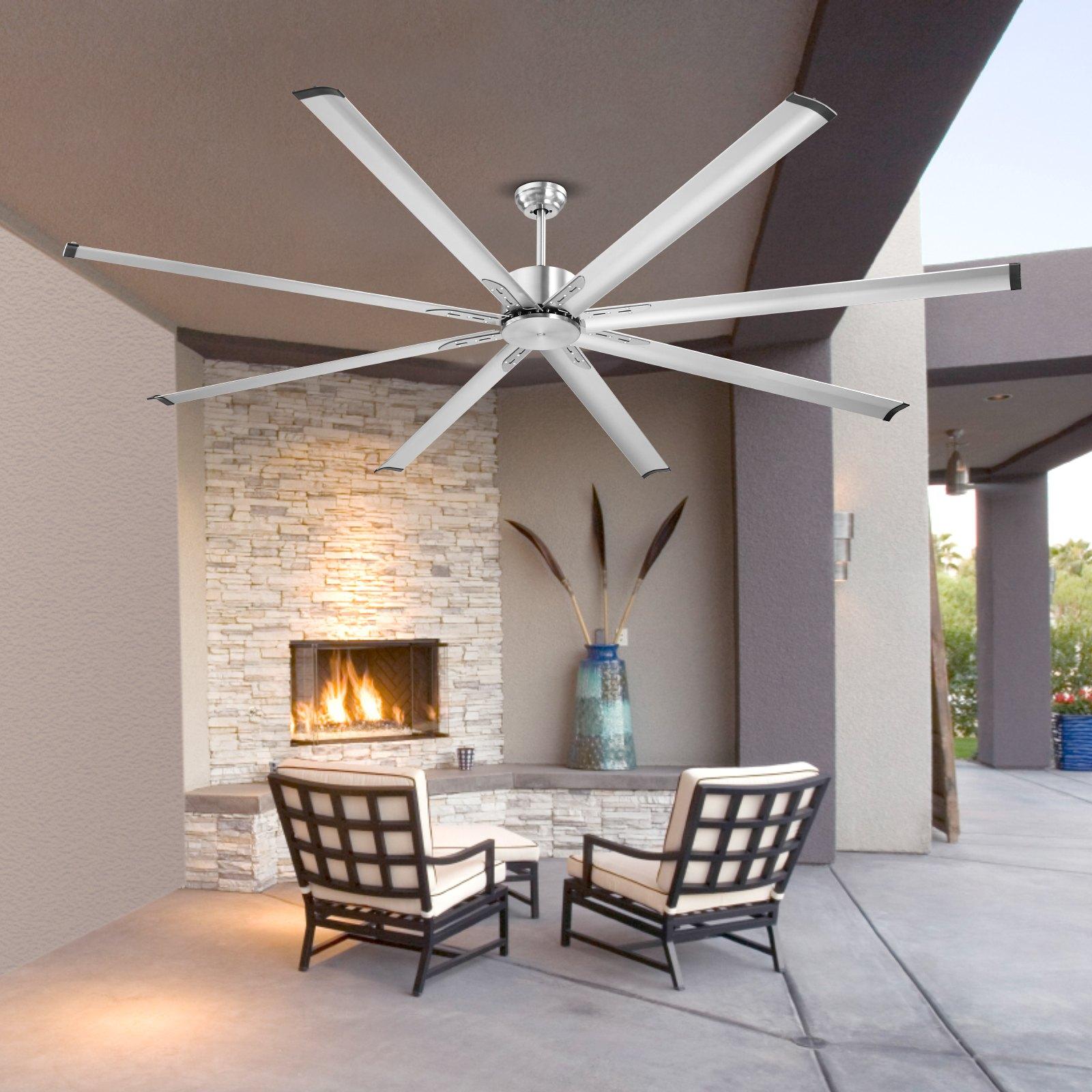 VEVOR 96in Low Profile Flush Mount Ceiling Fan, 6-Speed Remote Control, Aluminum Blades, Reversible DC Motor, Modern Brushed Nickel Fan for Bedroom, Patio, Reversible Motor