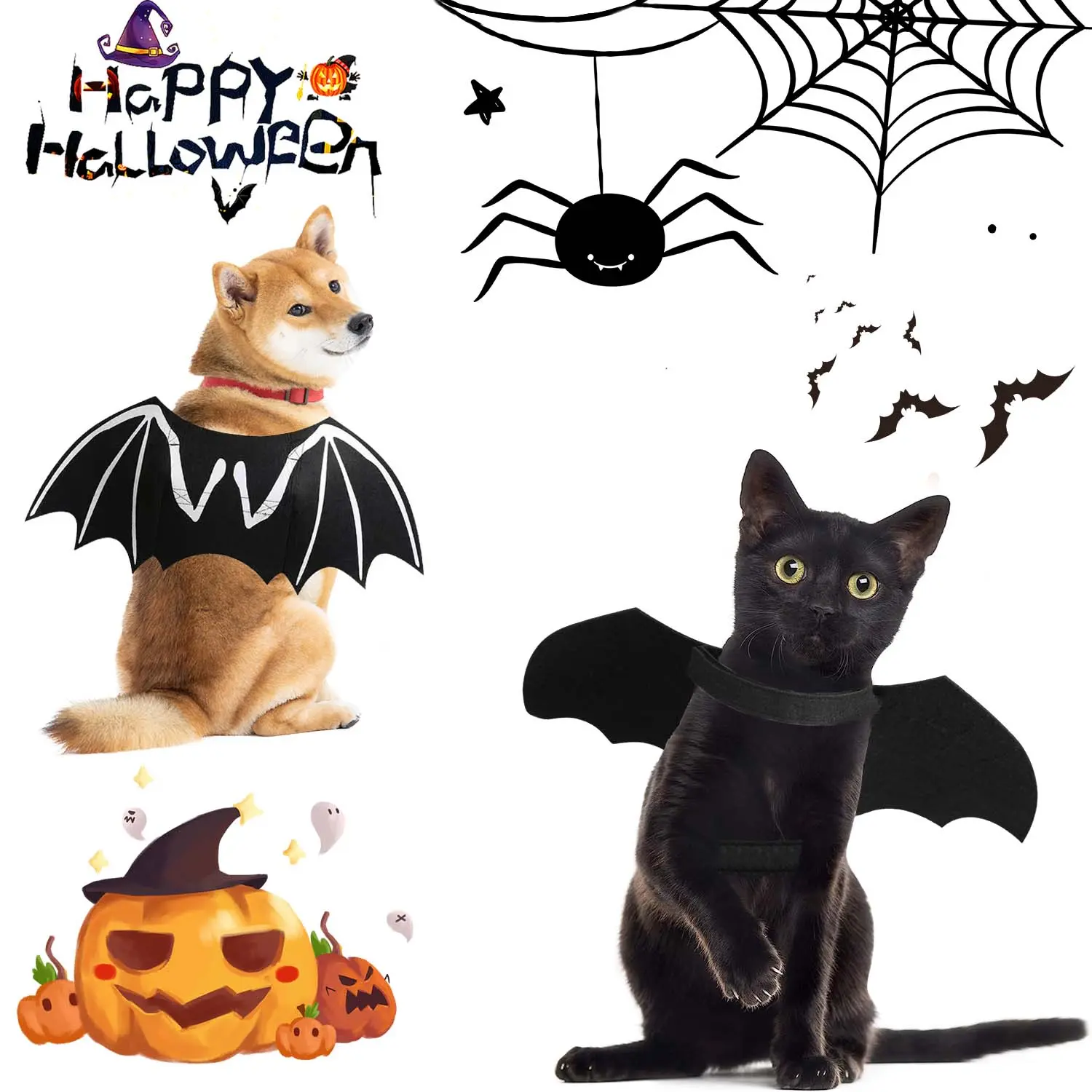 Bat Wing Cat Costume, Adjustable Pet Outfit for Indoor and Outdoor Parties, Cosplay, Dress-Up Fun, and Various Events