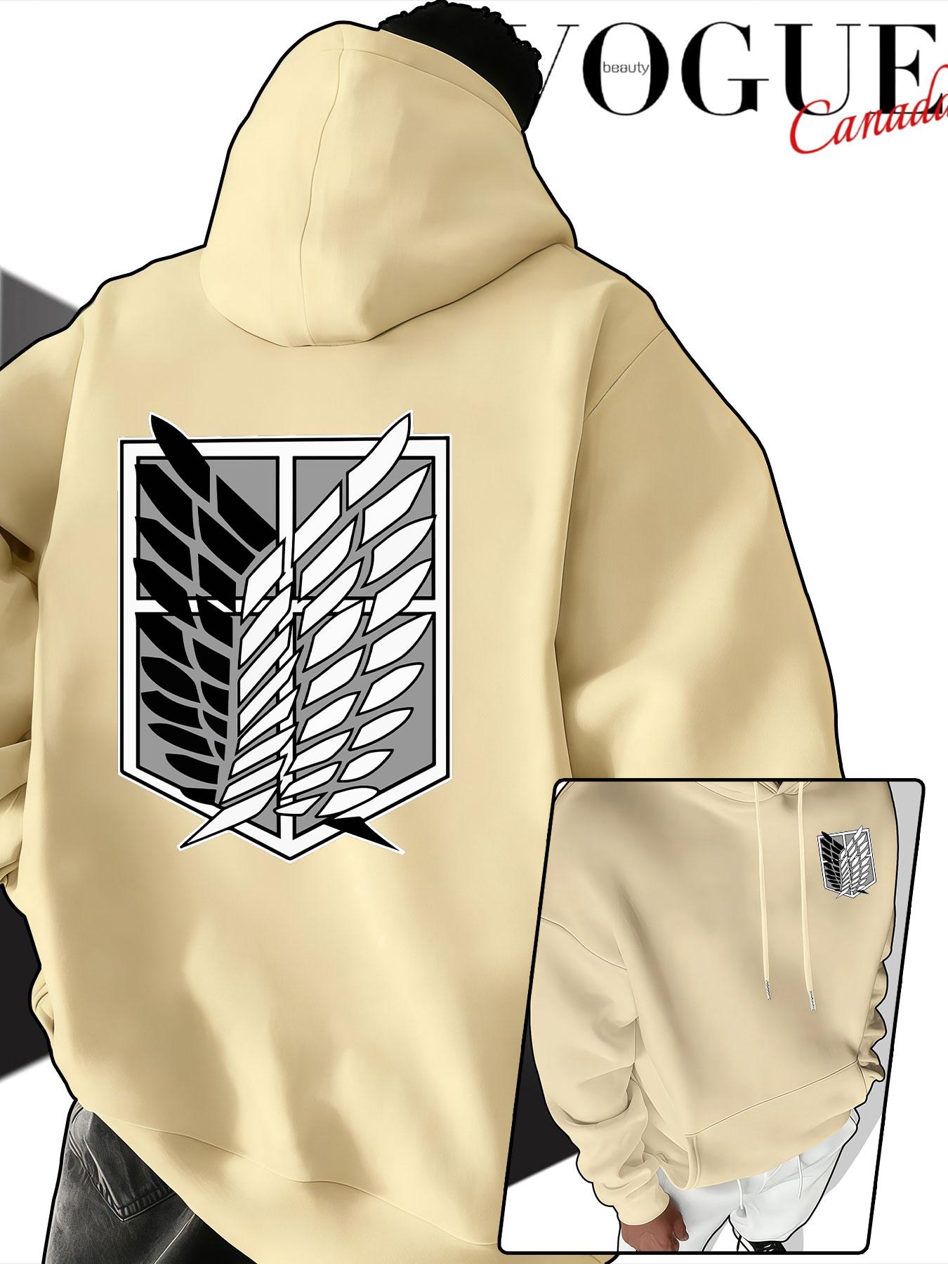 Autumn Attack on Titan Survey Corps Free Wing Print Hoodie, Unisex Japanese Anime Style Loose Fit Sweatshirt, Fall & Winter Casual Wear