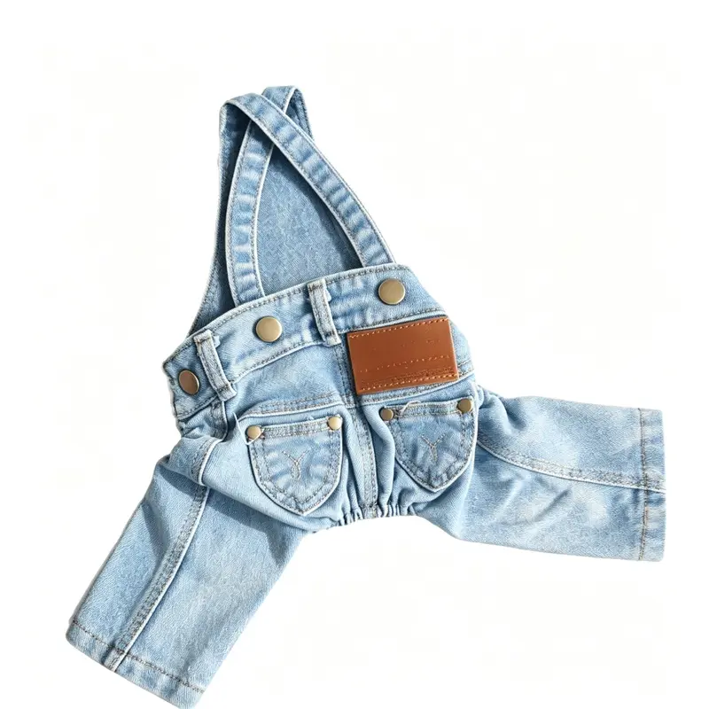Dog Cotton Denim-Look Overalls Jumpsuit, Adjustable Straps Casual Wear Bib Pants for Small-Medium Dogs, Spring-Fall Daily Wear Trousers