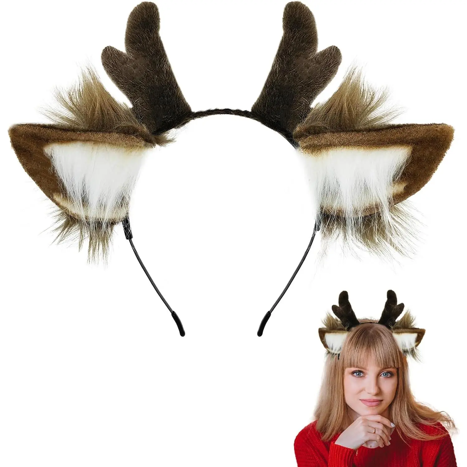 SIOTMERA Reindeer Antlers Headband Christmas, Deer Antlers Headbands Reindeer Ears Birthday Party Cosplay