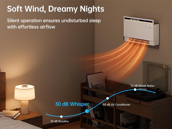 Electric Space Heater for Bedroom 1500W, 120° Vertical Oscillation, Adjustable Thermostat, Remote Control, 24H Timer, Easy-Mount Heater for Indoor Use, Works with Alexa,listen to music Ambient Light，Smart