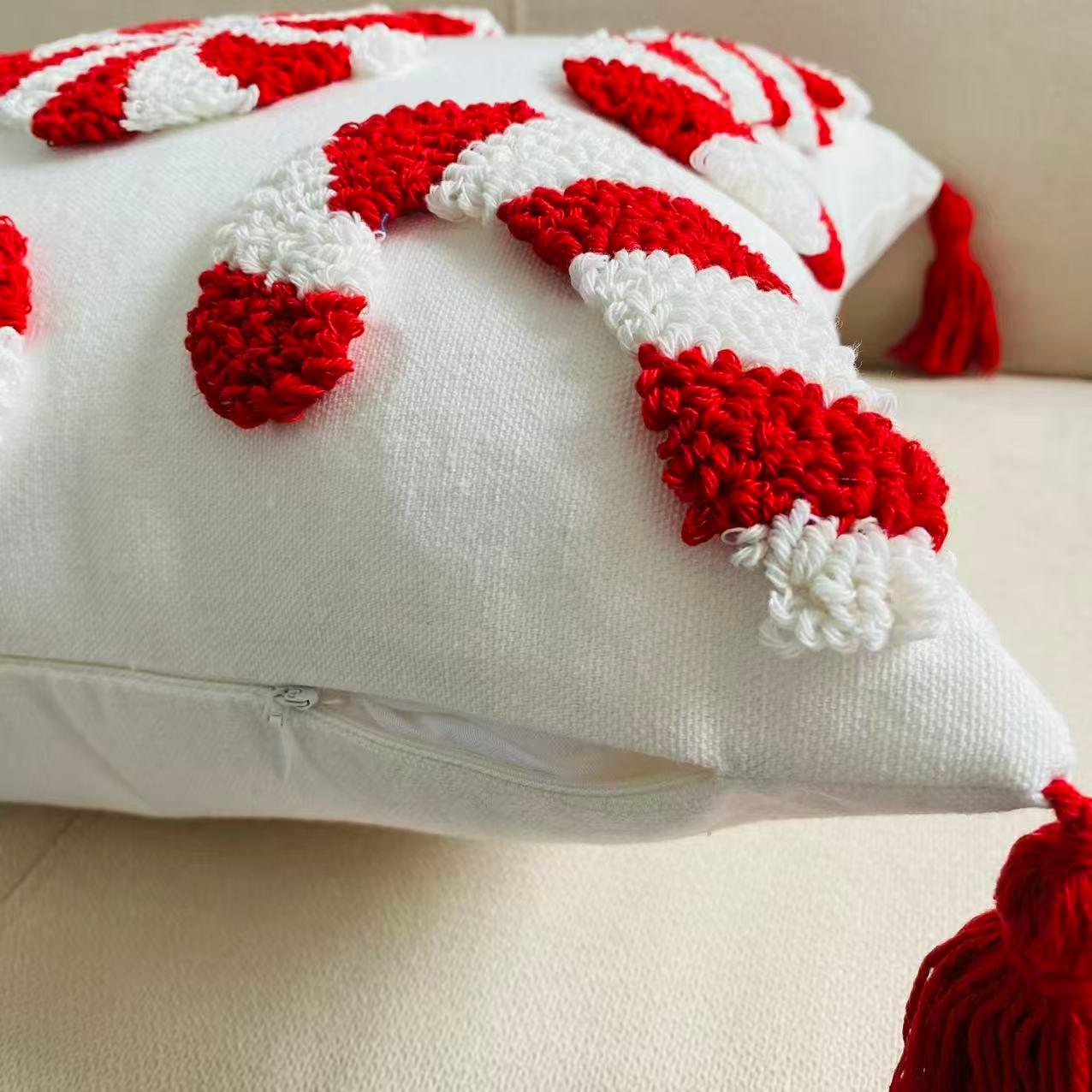 1 Christmas pillow cover, 17.7x17.7 inches, candy cane design, zipper seal, modern canvas decorative cushion cover suitable for living room, bedroom, study,-excluding inner core, sofa cushion, decorative pillow, beautiful modern cushion cover, living room