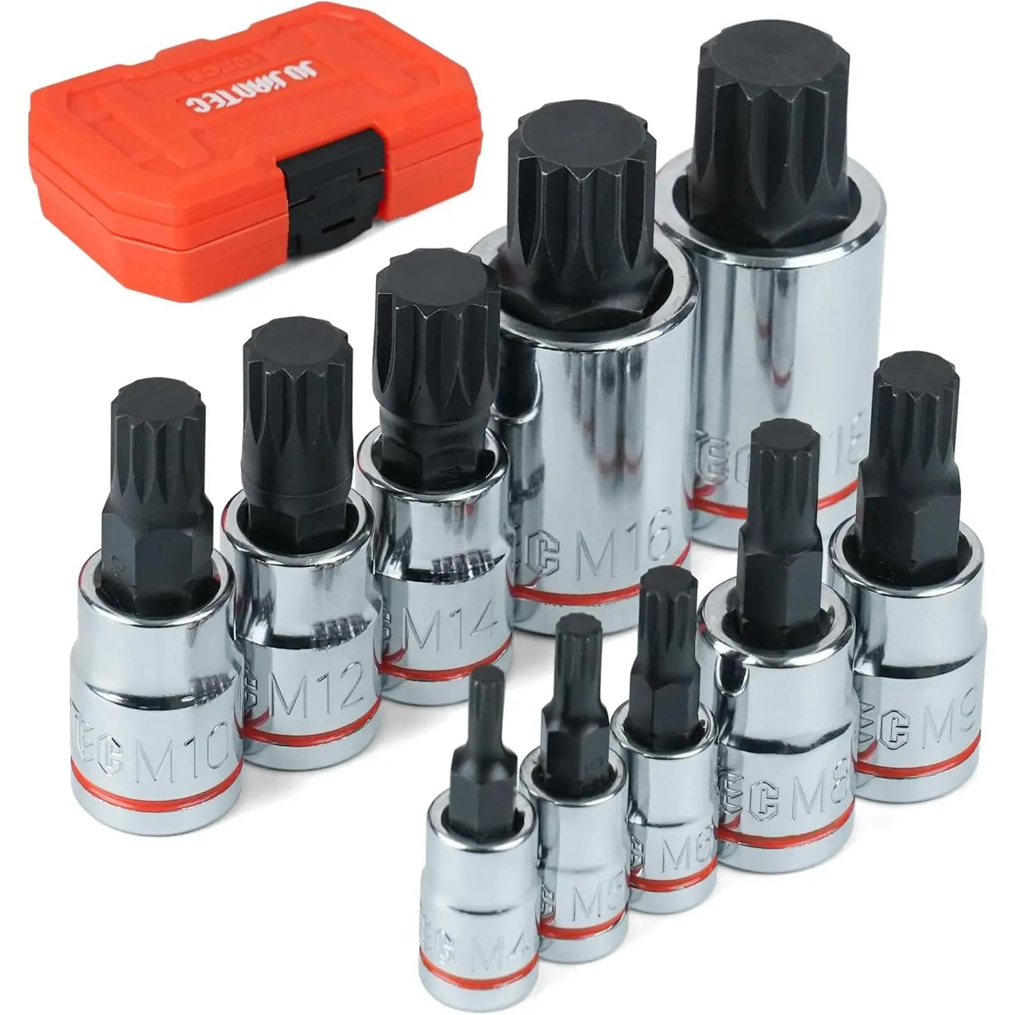 XZN Triple Square Spline Bit Socket Set, 10 count | Metric sized, M4 - M18 Set,  chrome vanadium Alloy Steel,Molded Case
