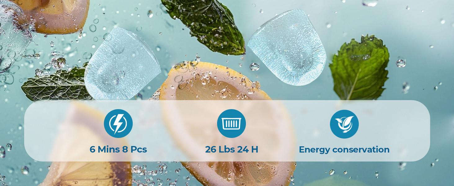 Kismile Countertop Ice Maker Machine, 8 Ice Cubes in 6 mins, 26lb/Day Ice with 2 Sizes- Portable Mini, Energy Saving & Basket/Scoop for Home/Party/Travel/Camping/Bar