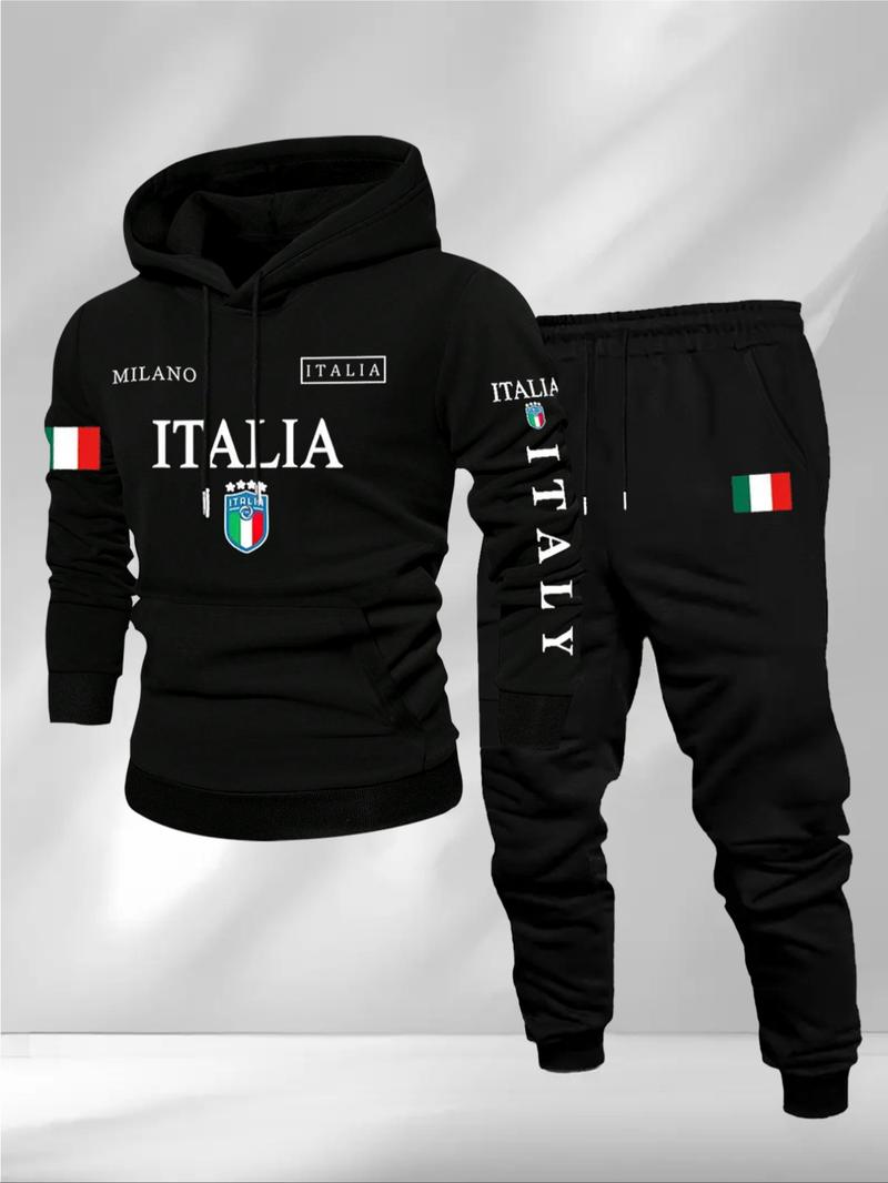 Men's Letter Print Casual Sportswear Set, Hooded Sweatshirt & Drawstring Pants, Fall Winter Comfortable, 2 Piece Set, Sweatsuit Set Outfit Men's Letter Print Casual Sportswear Set, Hooded Sweatshirt & Drawstring Pants, Fall Winter Comfortable, 2 Piece Set, Sweatsuit Set Outfit