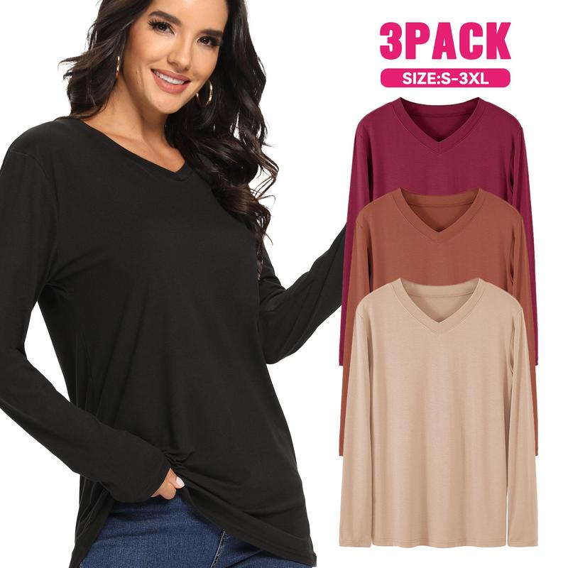 SHOWITTY Women‘s 3 Pack  Shirts - Plus Size V Neck Tops Basic Loose Fit Lightweight Casual Fall Fashion