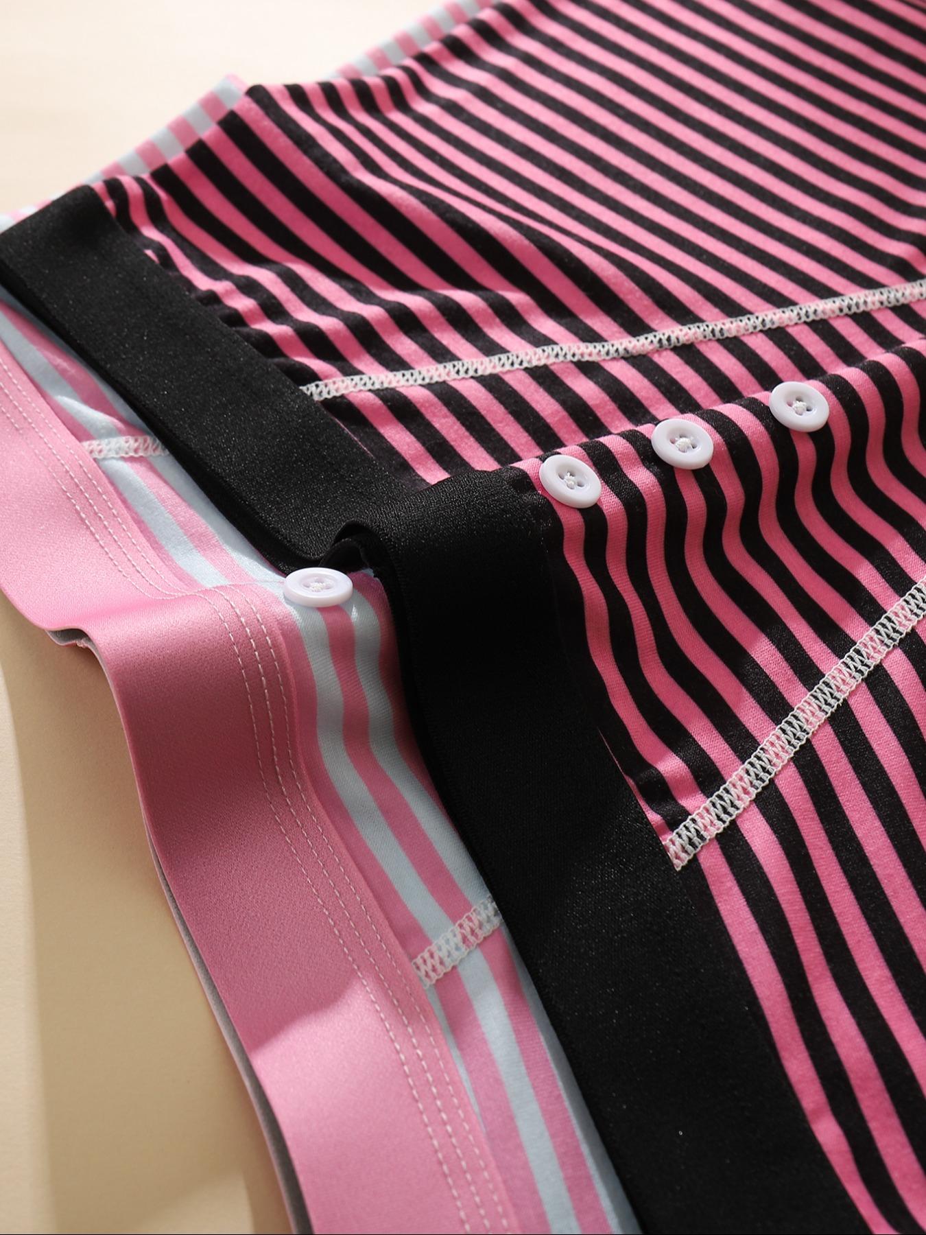 Women's Striped Print Boyshorts, Soft Comfy Breathable Panty for Daily Wear, Underwear for All Seasons, Soft Breathable Knicker, Womenswear, High Waist Panties, Casual Breathable Knicker