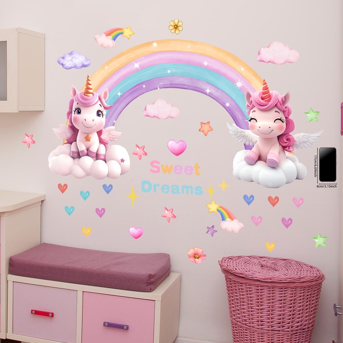 Rainbow Cloud Unicorn Wall Decals Set, 2 Sheets (30x90cm), Home Decor for Living Room & Bedroom, Easy-Remove Wallpaper Stickers