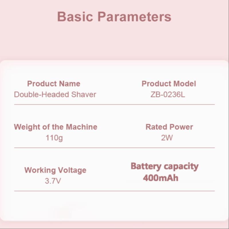 Women's Electric Razor Dual Head Reusable Female Trimmer Body Hair Remover Bikini Clipper, New Model Zb-0236L Lithium Ion Batteries Included