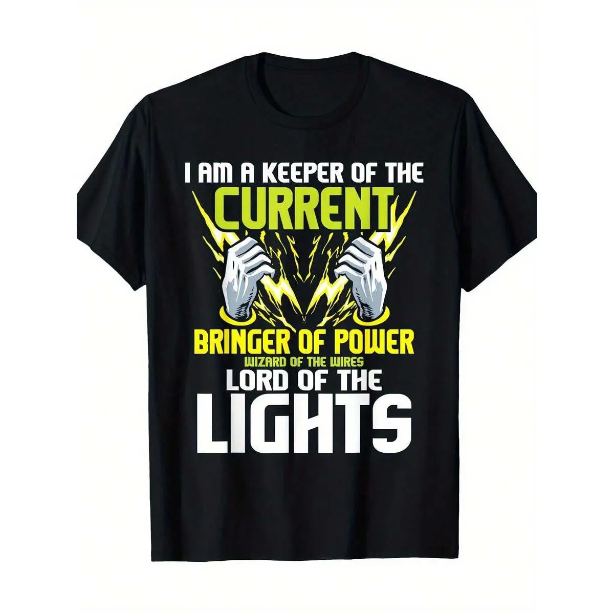 1pc, Men's Electrician Gift T-Shirt - "Current Guardian" Design With Lightning And Circuit Hand Pattern - Casual Short-Sleeve Crewneck Top, Suitable F
