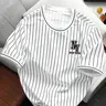 Men's Casual Round-Neck Striped Short-Sleeve T-Shirt, Comfortable Daily Top for Casual and Sports Wear, Casual Fashion Clothing
