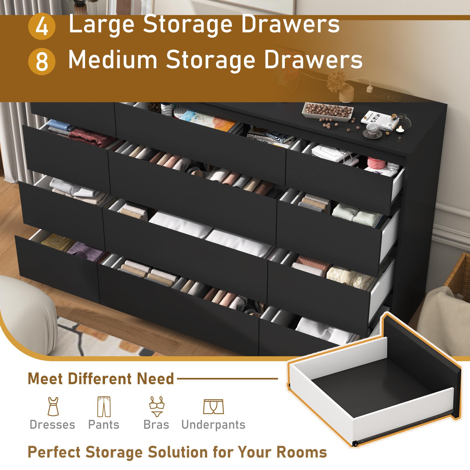 Dresser for Bedroom, Modern Dresser with Drawers, Large Wood Chest of Drawer Handle Free, Long Dresser for Bedroom, Living Room, Entryway, Hallway, White/Black