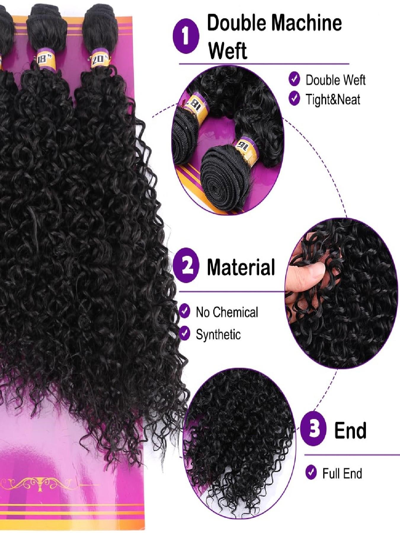 Kinky Curly Hair Bundles 16 18 20 Inches 3 Pieces One Pack Quick Weave Hair Bundles Soft Curly Synthetic Hair Extensions for Women