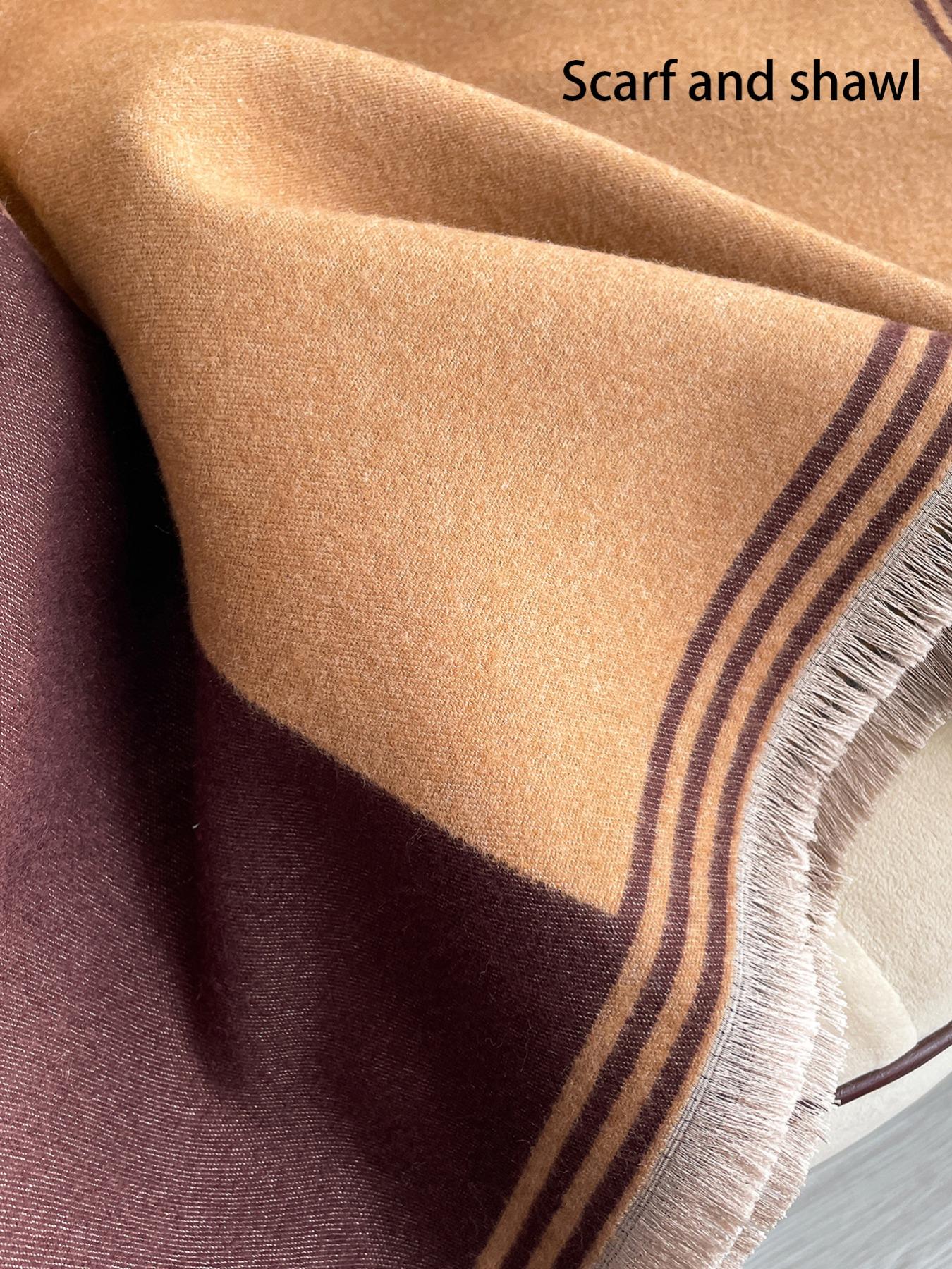 Women's Colorblock Tassel Decor Double Sided Scarf, Casual Soft Warm Shawl for Fall & Winter, Fashion Accessories for Women & Men