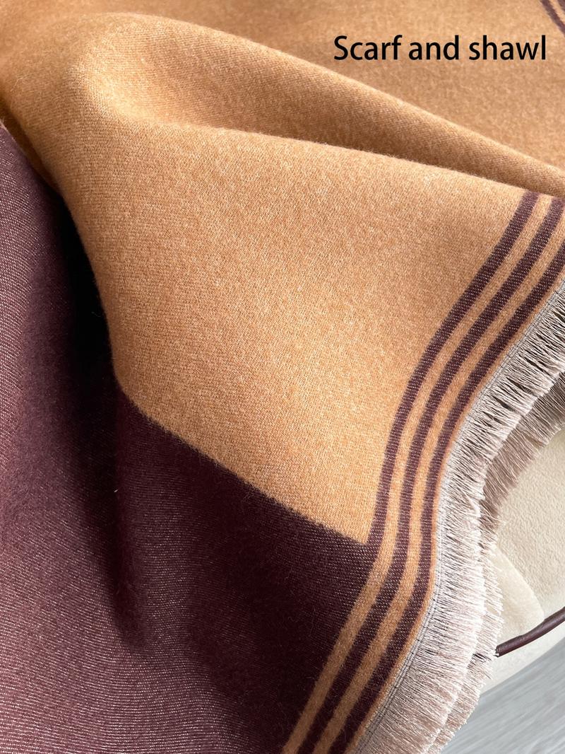 Women's Colorblock Tassel Decor Double Sided Scarf, Casual Soft Warm Shawl for Fall & Winter, Fashion Accessories for Women & Men