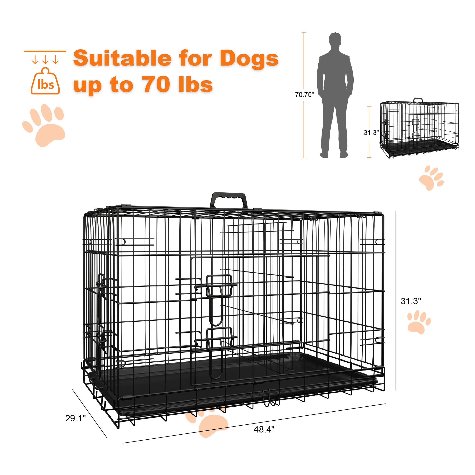 【TikTokShopfalldealsforyou】Foldable Metal Dog Crate with Divider and Leak-Proof Tray, Double Door Wire Kennel for Medium to Large Dogs, Indoor Outdoor Travel Use, 30/36/42/48 Inch