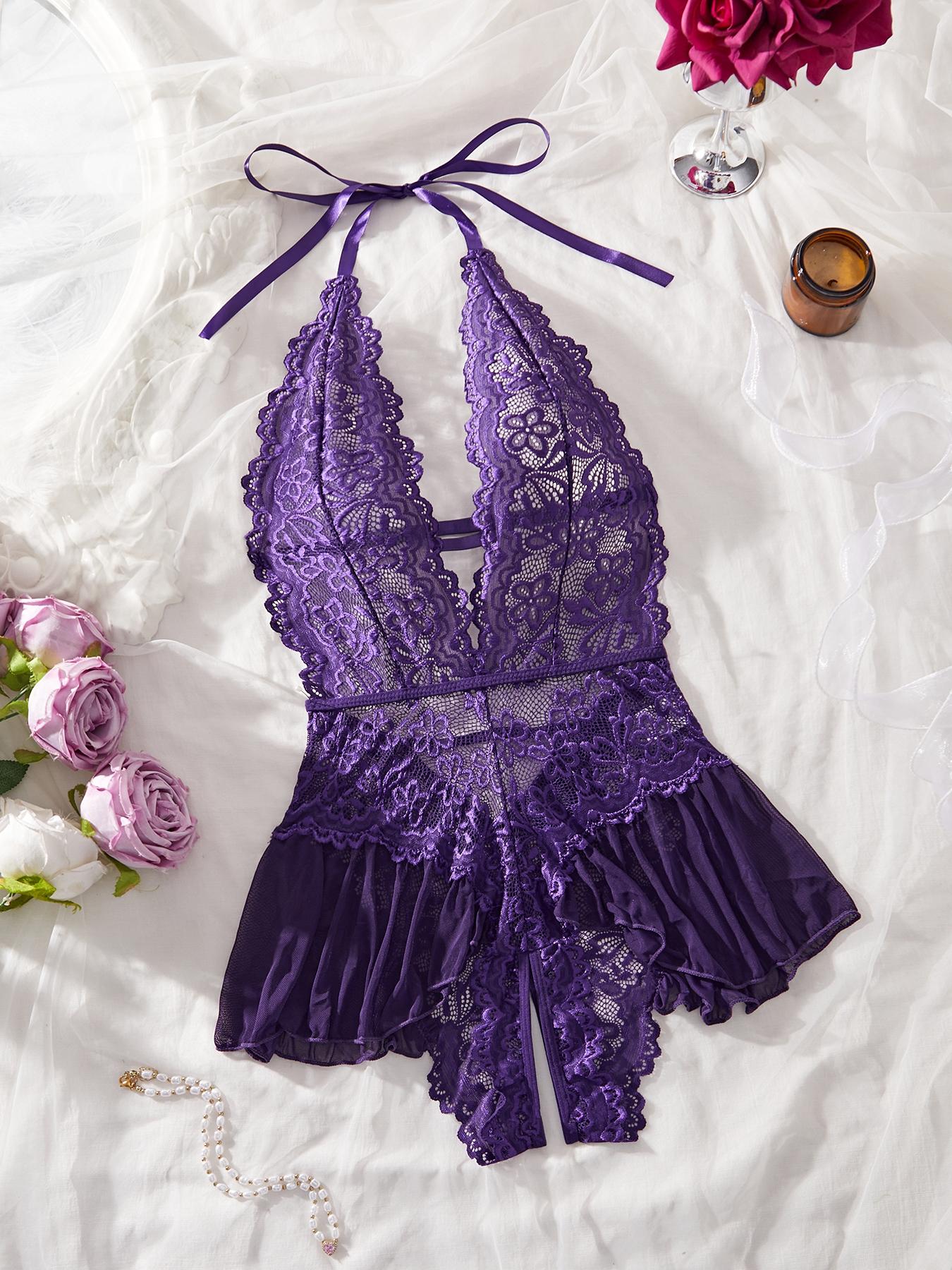 [Plus Size] Lace Bodysuit, Casual Comfy Breathable Sleepwear for Women, Women's Plus Size Sleepwear for Summer