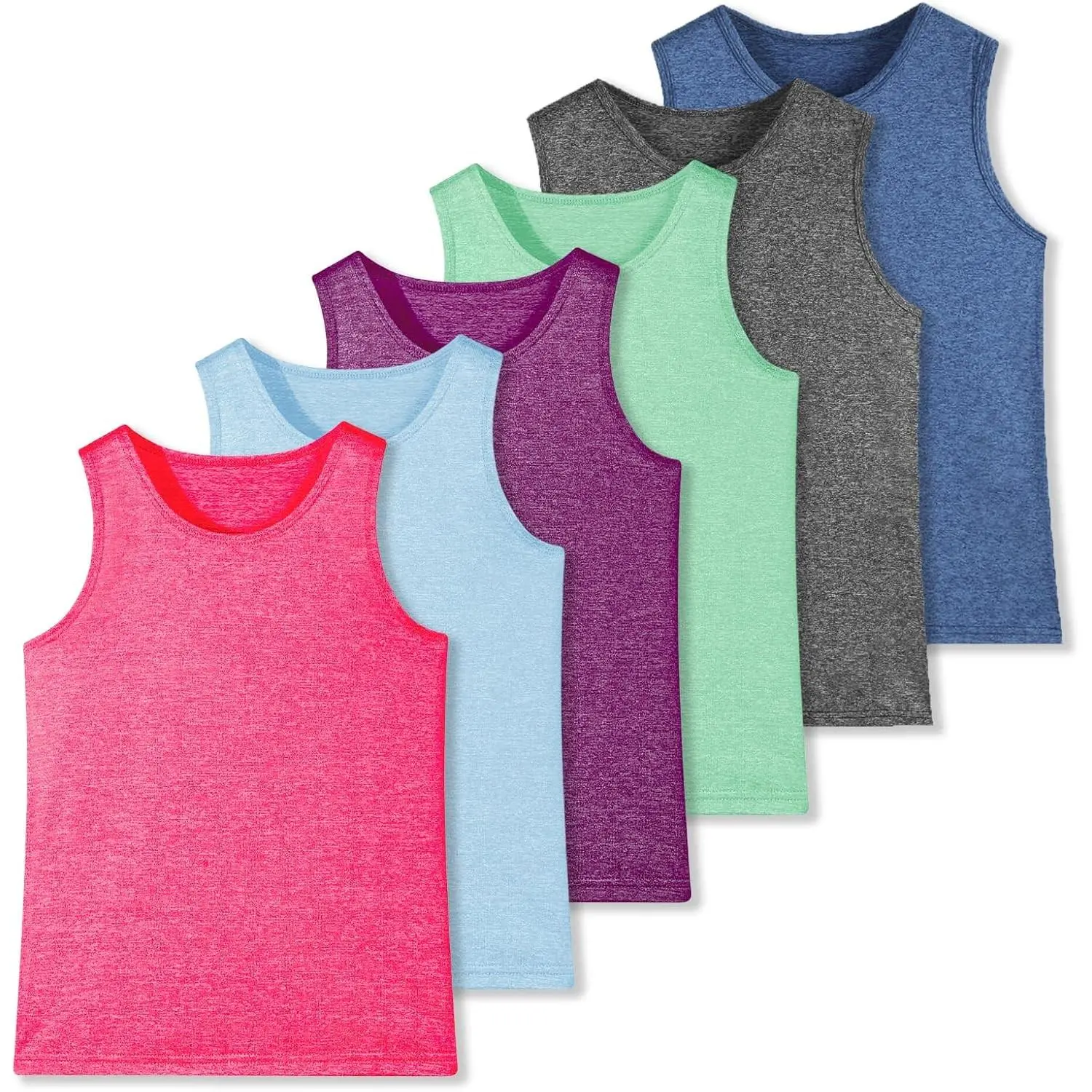 6-Pack Quick Dry Girls Tank Top Kids Athletic Sleeveless Tanks Age 4-16Y Performance Girls Youth Athletic Tank Tops, Moisture Wicking Kids Active Sleeveless Top, Summer Workout Teen Tank Tops Girls