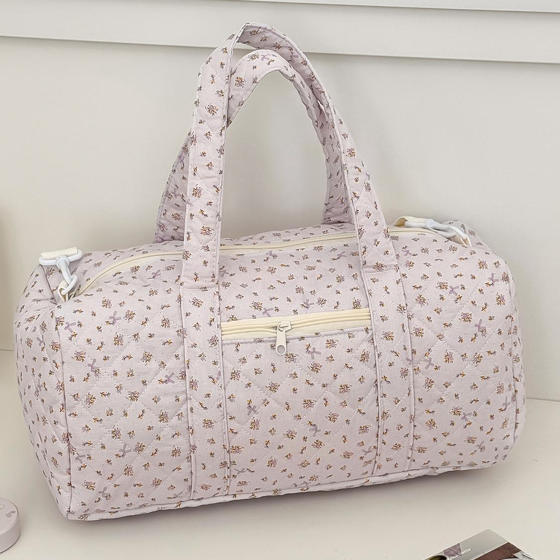 Instagram-style floral print soft quilted patchwork travel bag/gym bag with zipper; soft fabric weekend travel bag suitable for women.
