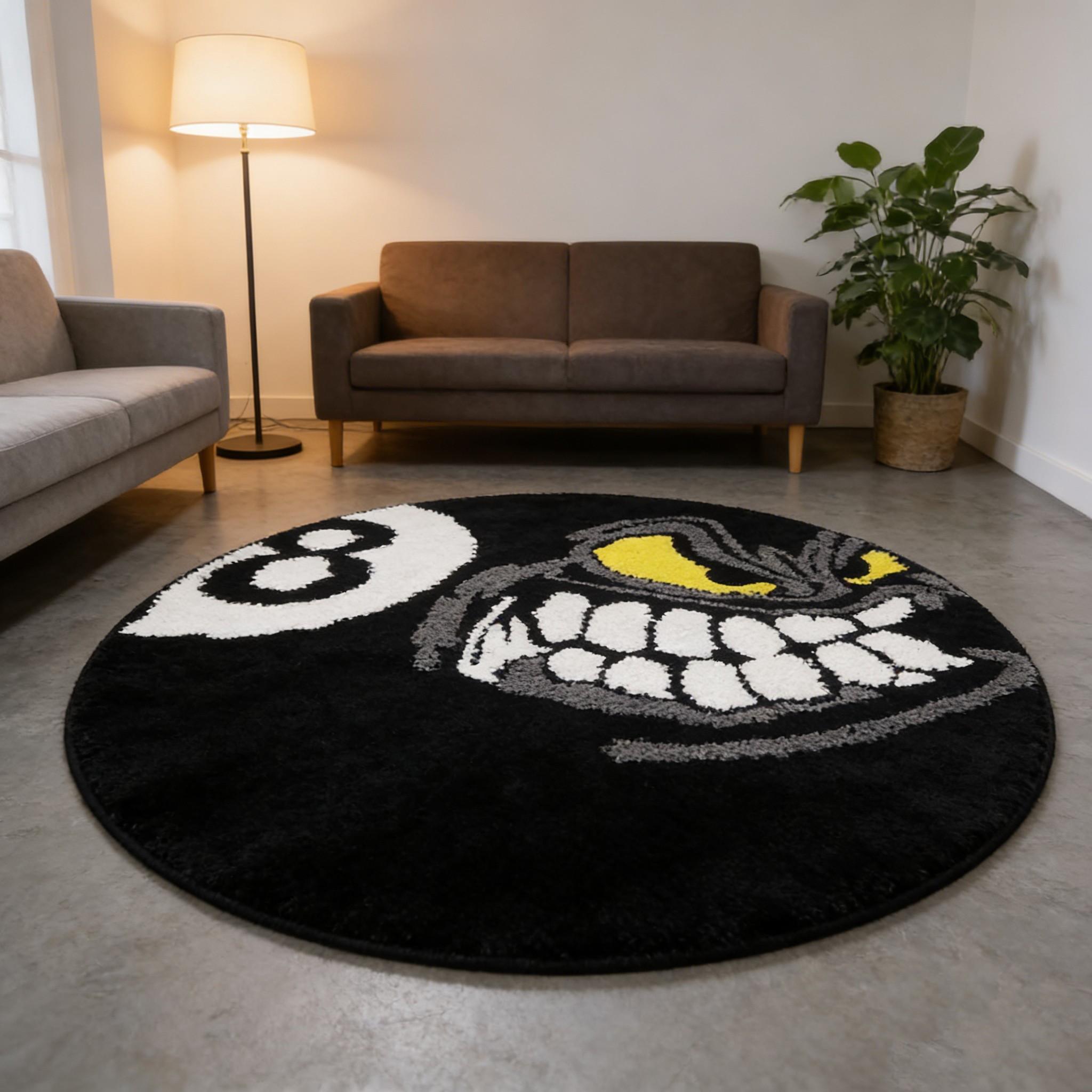 American Street Style Ghost Face Rug, Hip-Hop Living Room Sofa Mat, Non-Slip Bedroom Bedside Pad, Washable Decorative Carpet for Multiple Settings