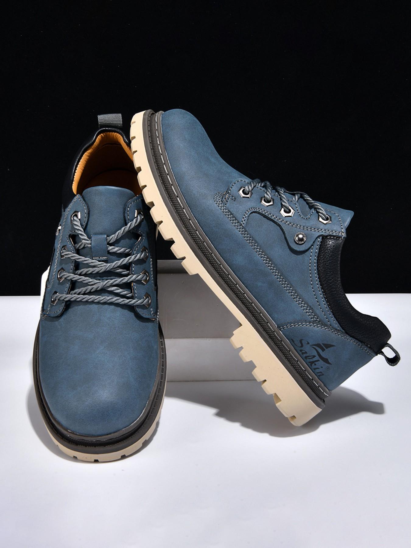 Men's Handmade Casual Boots, Fashionable Lace-Up Low-Top Boots, Suitable for All Seasons Outdoor Hiking and Daily Wear, Thick Sole Comfort