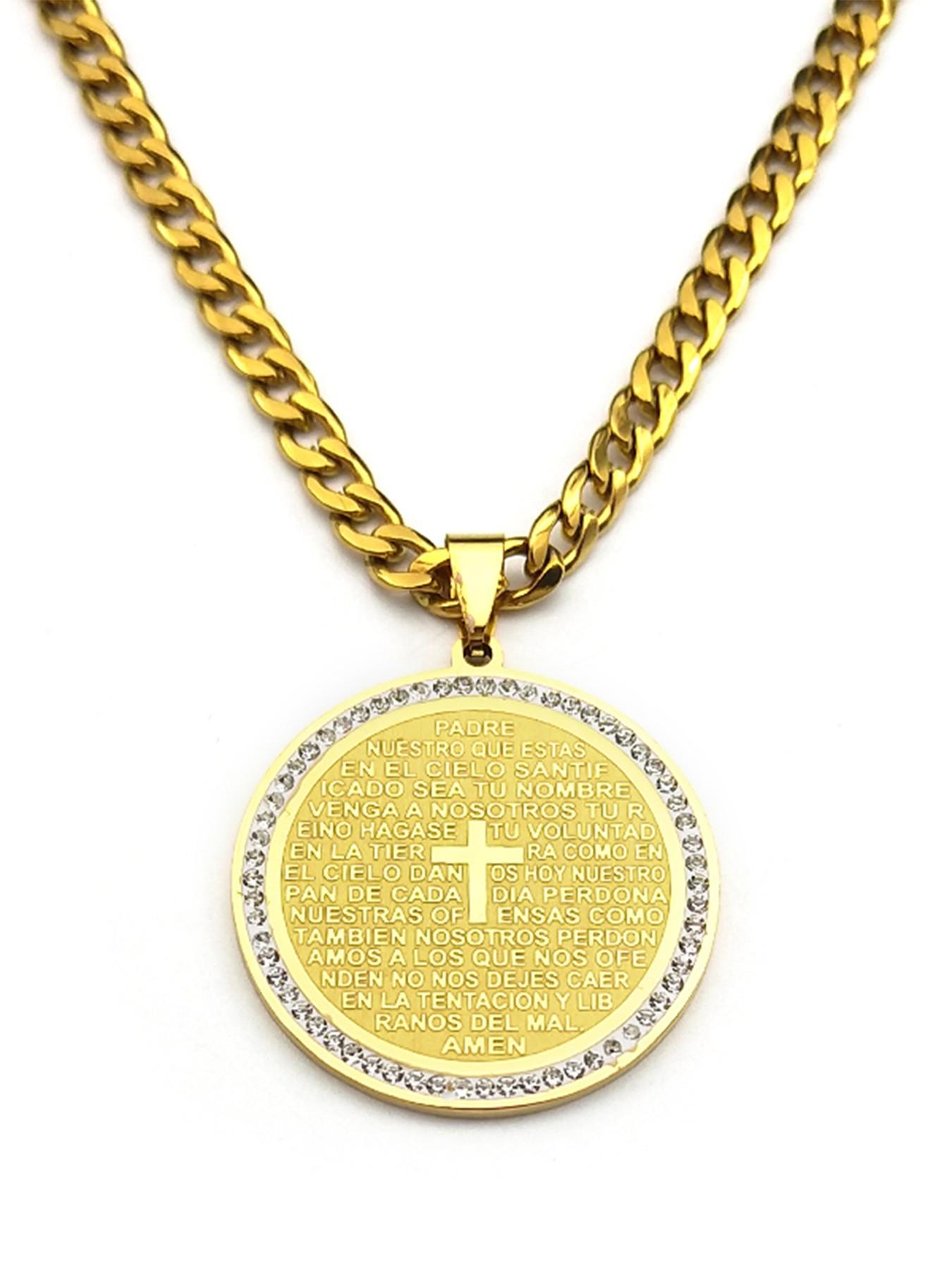Bible Verse Men Women Cross Necklace Stainless Steel Gold Color Christian Lord's Prayer Religious Necklaces