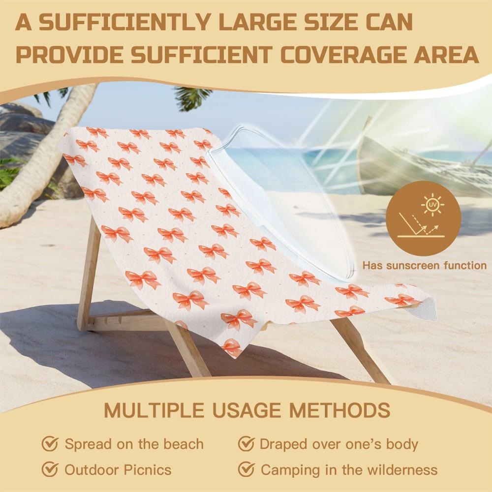 Cute Bow Knot Beach Towel, Fresh Pastel Ribbon Design Microfiber Quick Dry Towel, Exclusive Gift for Girls & Women