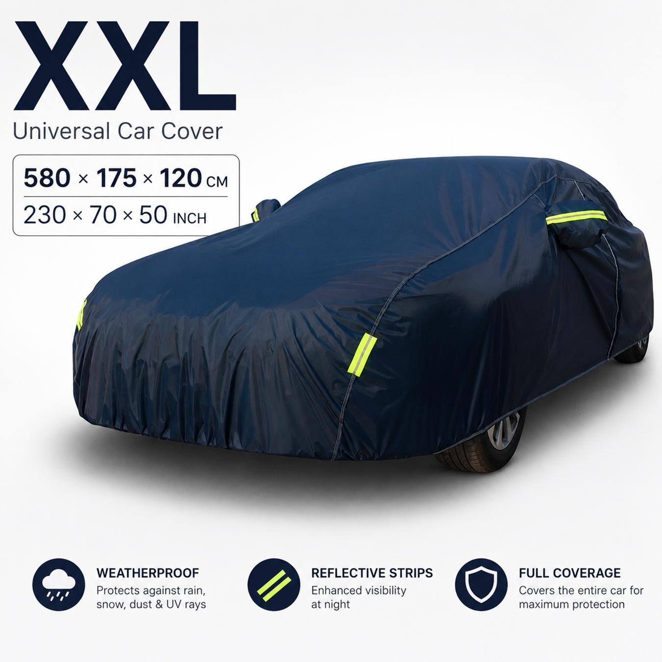 Weatherproof Car Cover with Reflective strip,Outdoor Full Coverage Heavy duty Thick Fabric (190t), Outdoor All Weather Windproof Scratch-Resistant,Heat-Resistant,Fits Various Cars,Dustproof UV protection car cover, Long-Term Outdoor Parking