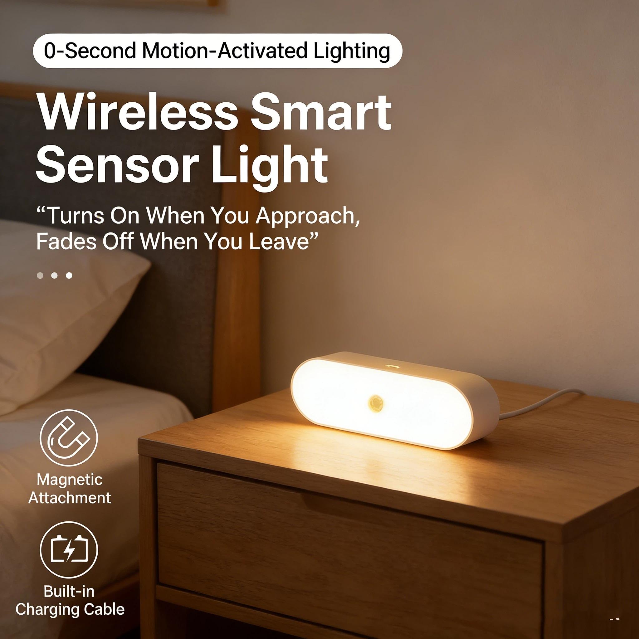 LED Motion Sensor Night Light Magnetic Charging Sound Control Lamp, Wireless Hallway Wall Bedside Staircase Induction Light