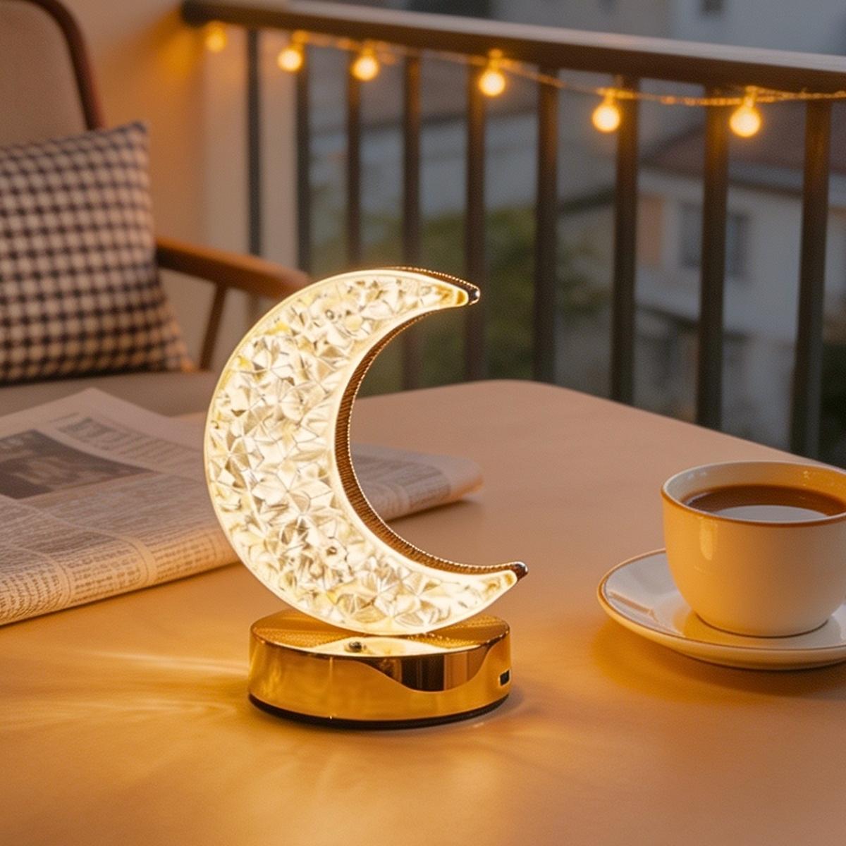 Moon Shaped Rechargeable Night Light, USB Rechargeable Table Lamp, 3-color Touch Dimming Night Light For Bedroom, Living Room, Home Decor, Mood Decorative Lights, Home Decor Lighting