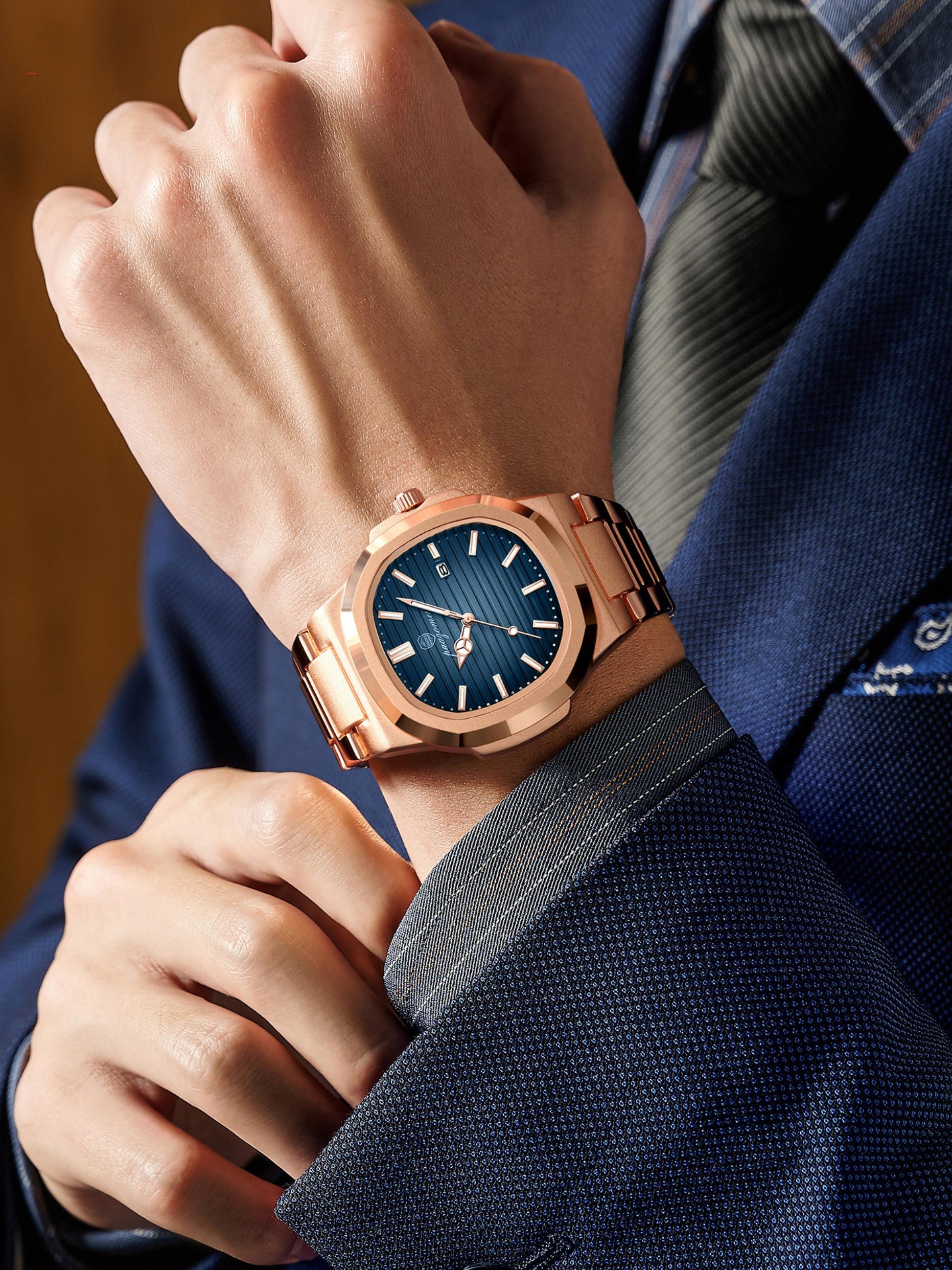 Luxury Men's Elegant Square Dial Luminous Waterproof Stainless Steel Watch with Calendar, High-Quality Quartz Analog Business Watch, Fashion Wristwatch, Stylish Watch, Perfect Gift Luxury Men's Elegant Square Dial Luminous Waterproof Stainless Steel Watch with Calendar, High-Quality Quartz Analog Business Watch, Fashion Wristwatch, Stylish Watch, Perfect Gift
