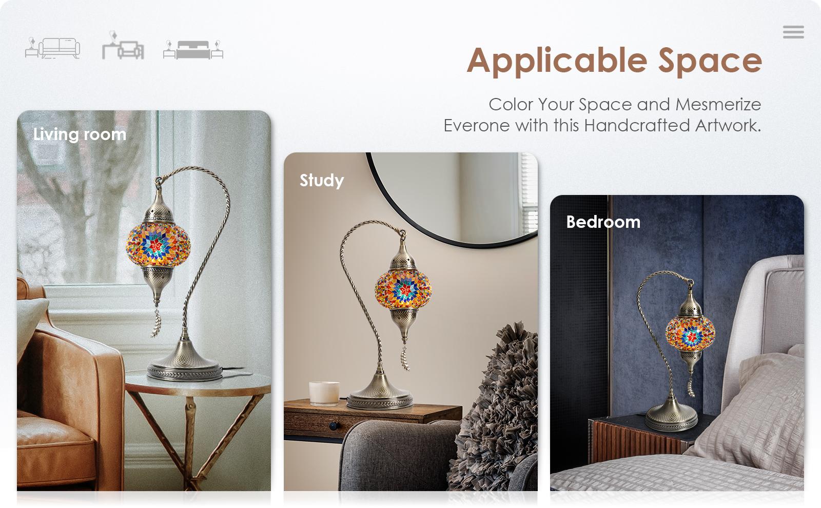 Yarra-Decor Turkish Moroccan Mosaic Table Lamp with Bronze Base - 3 Color Options Handmade Swan Neck Tiffany Mosaic Glass Bedside Lamps for Bedroom, 19" Blue1(LED Bulb Included) Home Design