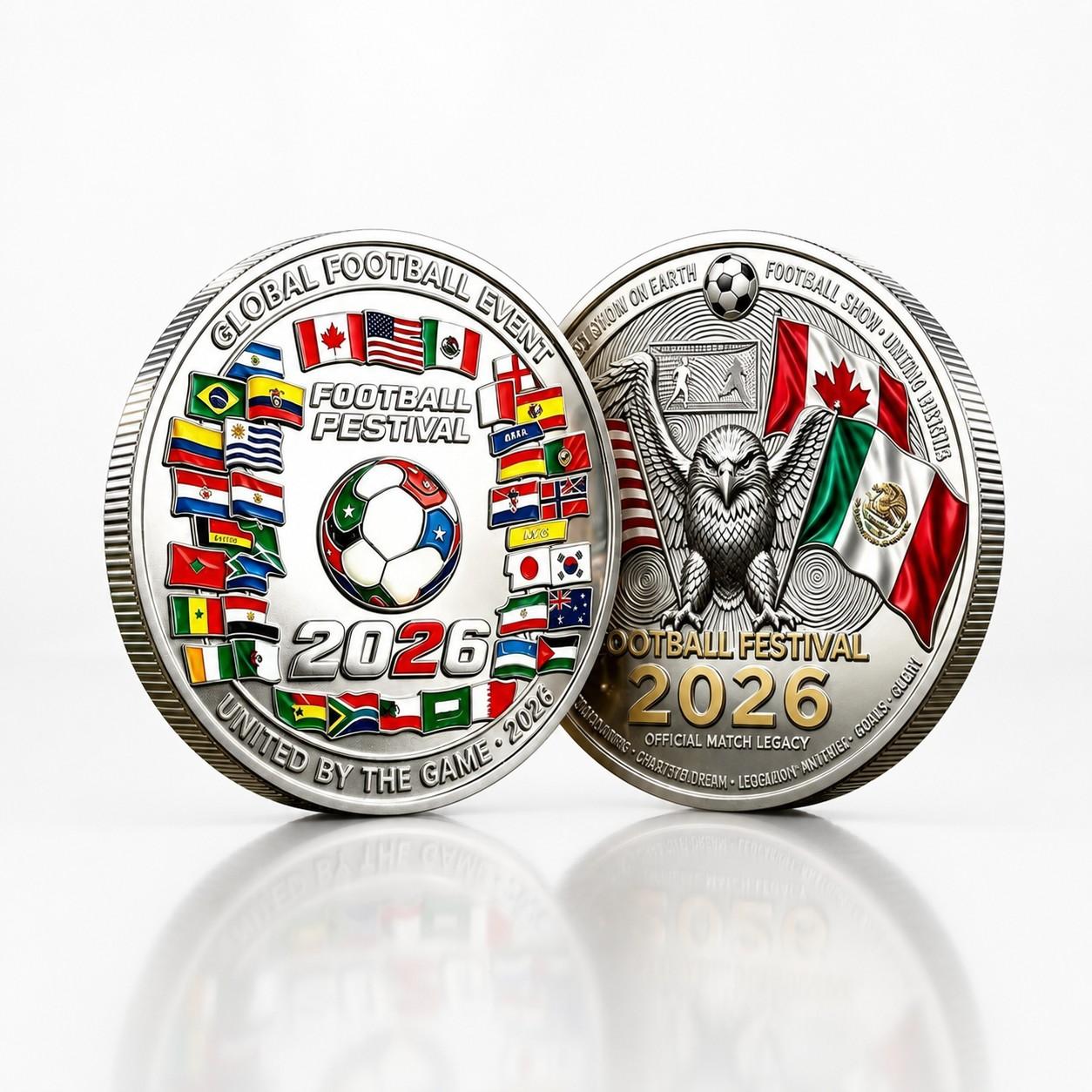 2026 Football Commemorative Coin, Dual-Sided Metal Relief Collectible, Soccer Event Souvenir Gift, Fan Collection Badge