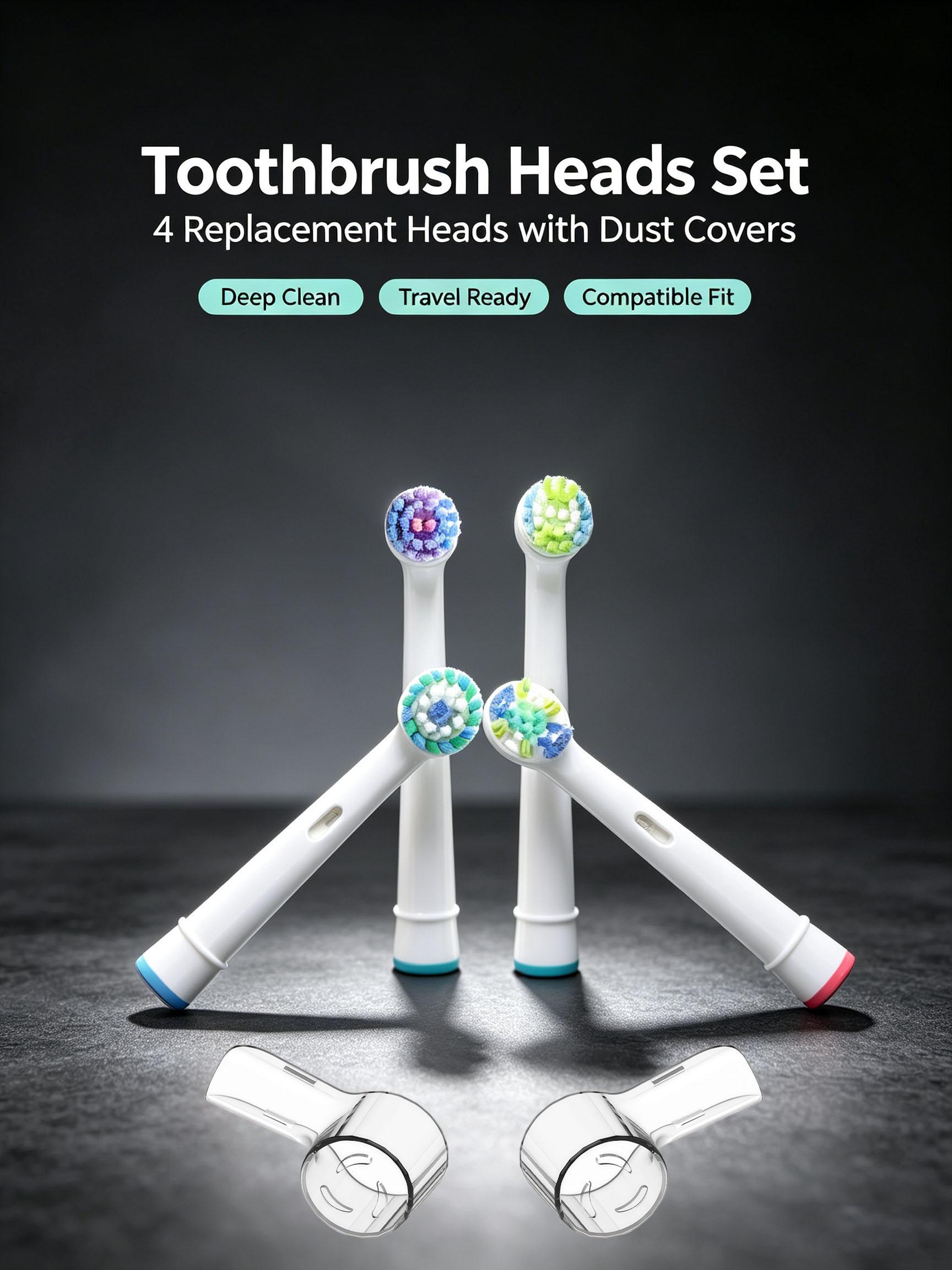 Replacement Electric Toothbrush Heads Compatible with Oral-B Rotary Handles, 4 Pack / 8 Pack, 4 Varieties Brush Heads with Protective Dust Caps, Soft Bristle Refills for Deep Clean & Sensitive Gum Care