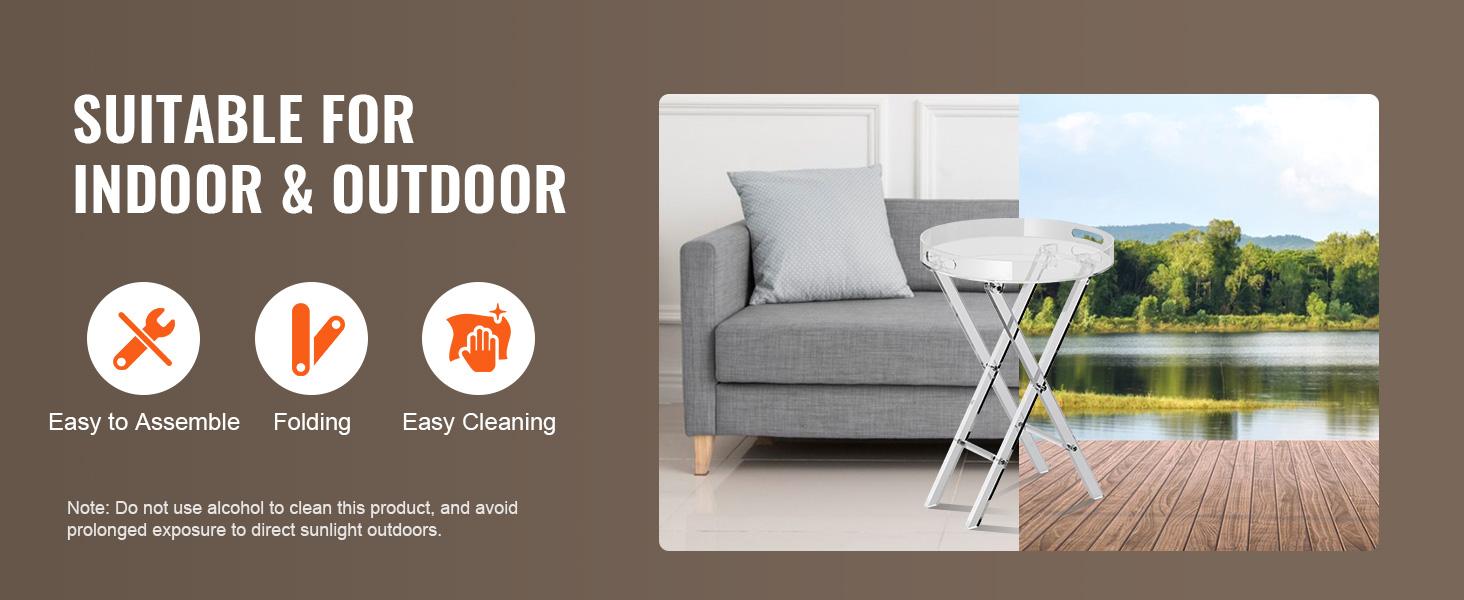VEVOR Acrylic Folding Tray Table, Acrylic End Table with Folding X Leg, Clear Acrylic Side Table for Coffee, Drink, Food, Snack used in Living Room, Bedroom, and Study