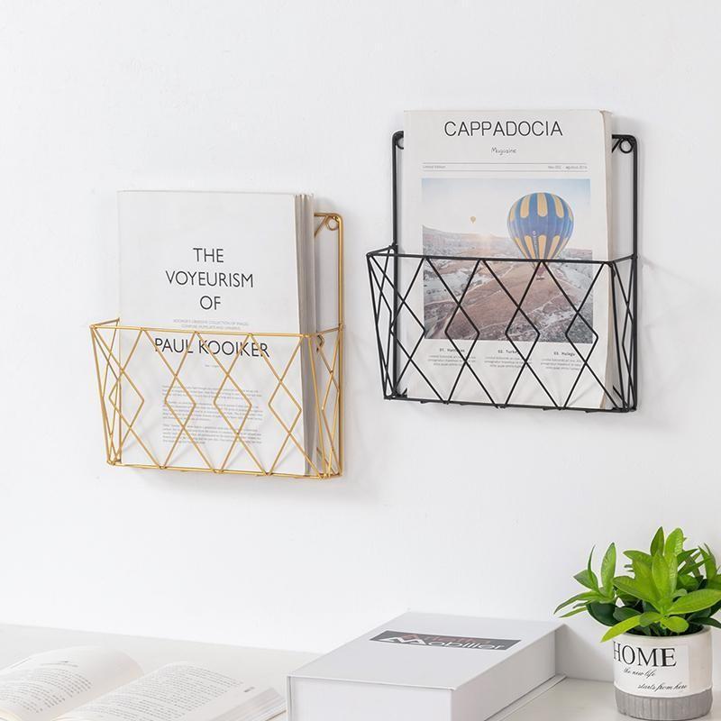 Modern Metal Newspaper Magazine Rack, Nordic Style Iron Organizer for Home Office, Wall-Mounted Without Drilling, Fashionable Design