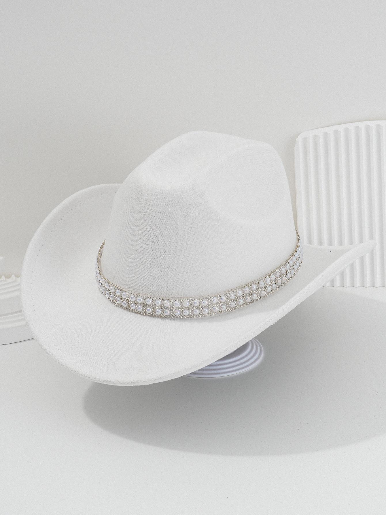 Ladies' gender-neutral western cowboy hat, stylish hat, classic cowboy hat, round pearl with rhinestone gem accessories hat, foreign trade bridal top hatSpeedy Smarts