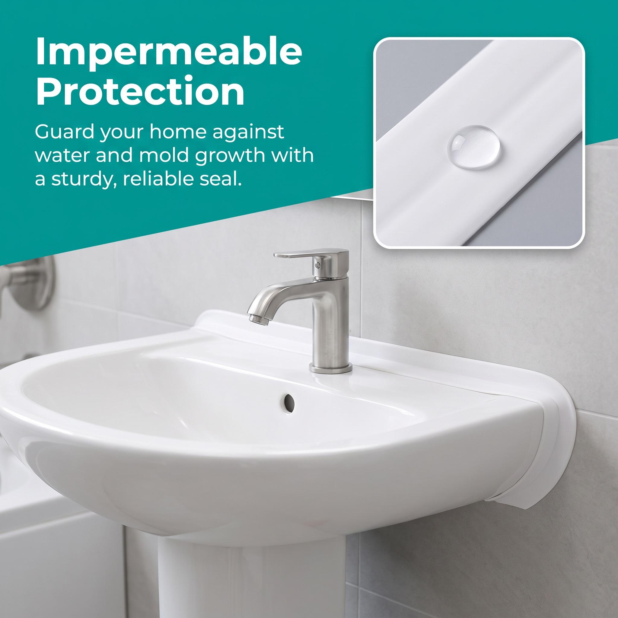 White Waterproof Caulk Tape 3.2m Self-Adhesive Sealing Tape for Bathroom Kitchen Sink Toilet Tub Edges Easy Application & Durability-YY2
