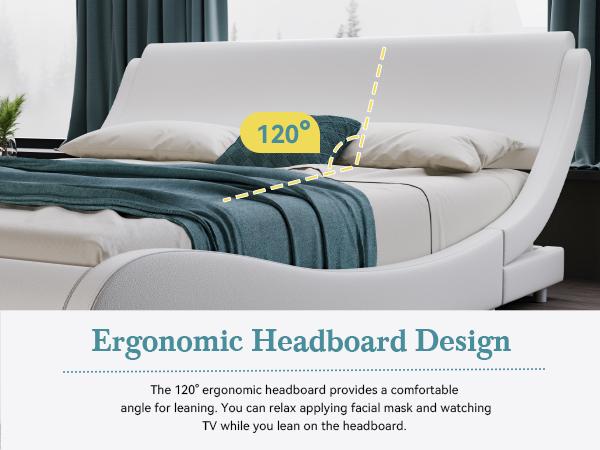 HOOMIC Upholstered Platform Bed Frame【Frame Only No Mattress】with Faux Leather Headboard, Modern Sleigh Design, Low Profile, No Box Spring Needed, Full/Queen/King Size,Black/White/Black & White