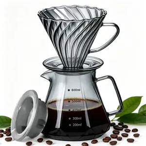 Pour over Coffee Maker, Glass 1-4 Cup All-In-One Dripper, Borosilicate Carafe with Lid, 13.5/20oz for Home Café Restaurant and Camping
