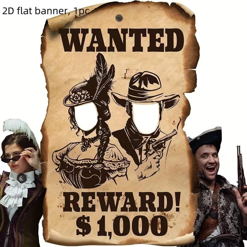 Western Photo Props Banner, Cowboy Selfie Poster, Hollow Head Design, Western Party Decor, No Power Needed, 2D Flat Door Cover